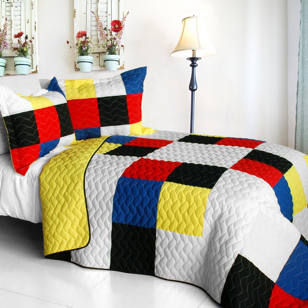 Onitiva [Smashing Patchword - A] Vermicelli-Quilted Patchwork Quilt Set Full/Queen