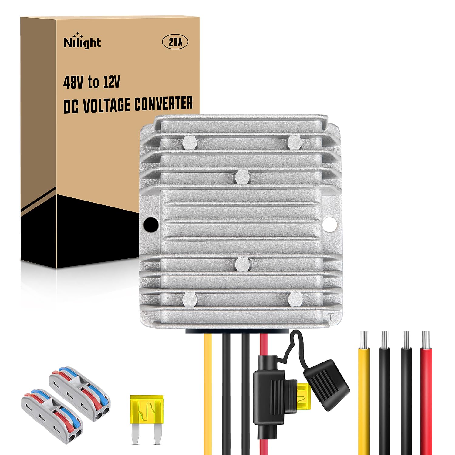 Nilight 48V to 12V Voltage Converter 240W 20A Regulator Step Down to 12VDC Waterproof DC Convert Reducer Power Supply Transformer Module for Golf Cart Scooters Trucks