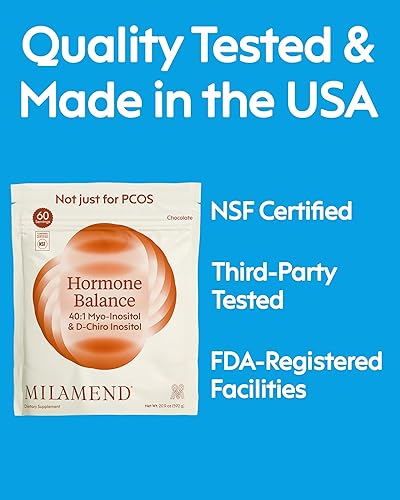 Miniatura 6 de milamend Hormone Balance for Women 40:1 Myo-Inositol D-Chiro Inositol Supplement + CoQ10, ALA, & Amino Acids – Fertility, Ovarian & Cycle Support –