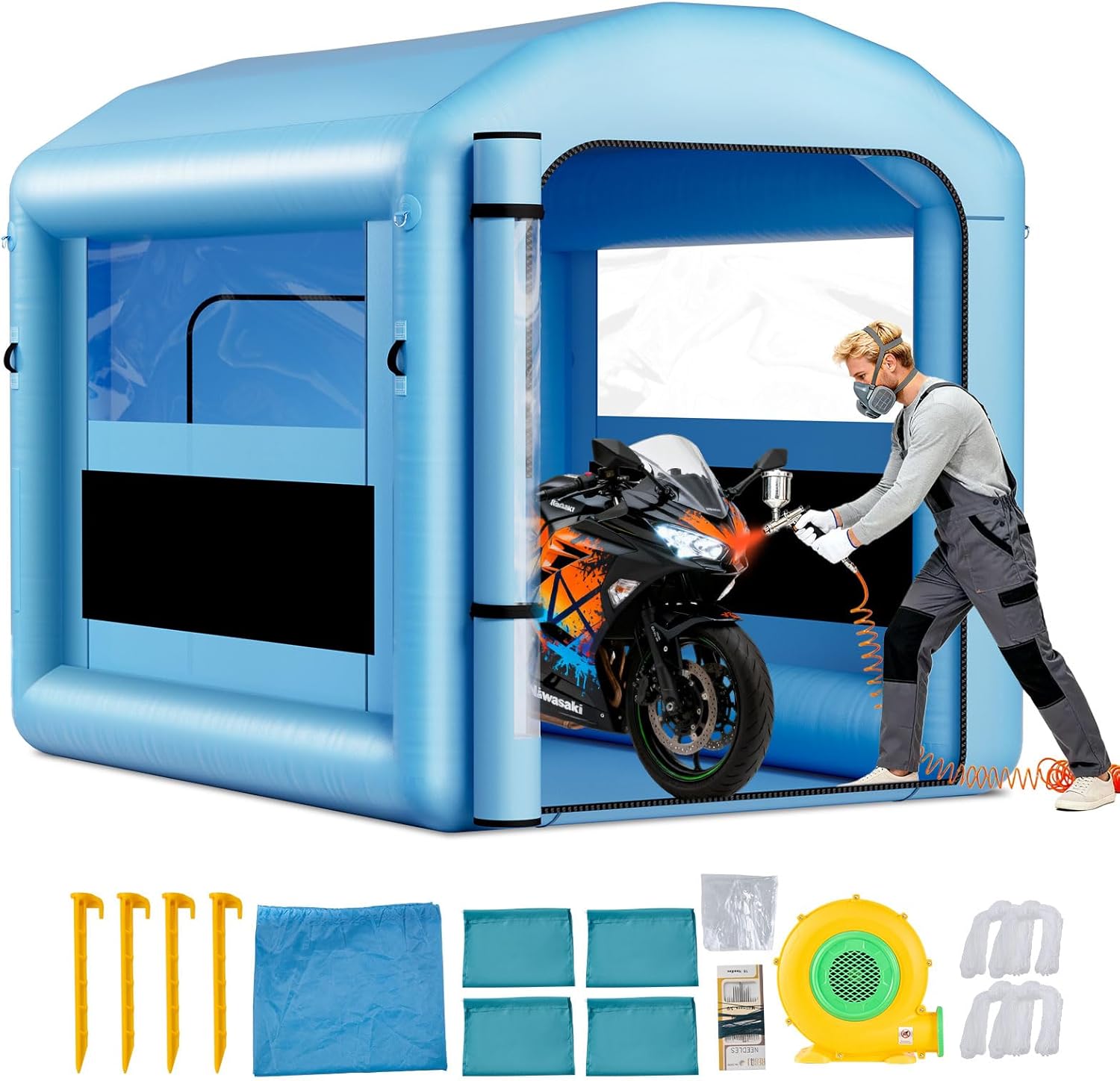 VEVOR Inflatable Paint Booth, 9.84 x 8.2 x 8.2 ft, Inflatable Spray Booth with 550W Powerful Blower and Air Filter System, Round Roof with Light Hook, for Painting Bicycle, Motorcycle, and Furniture