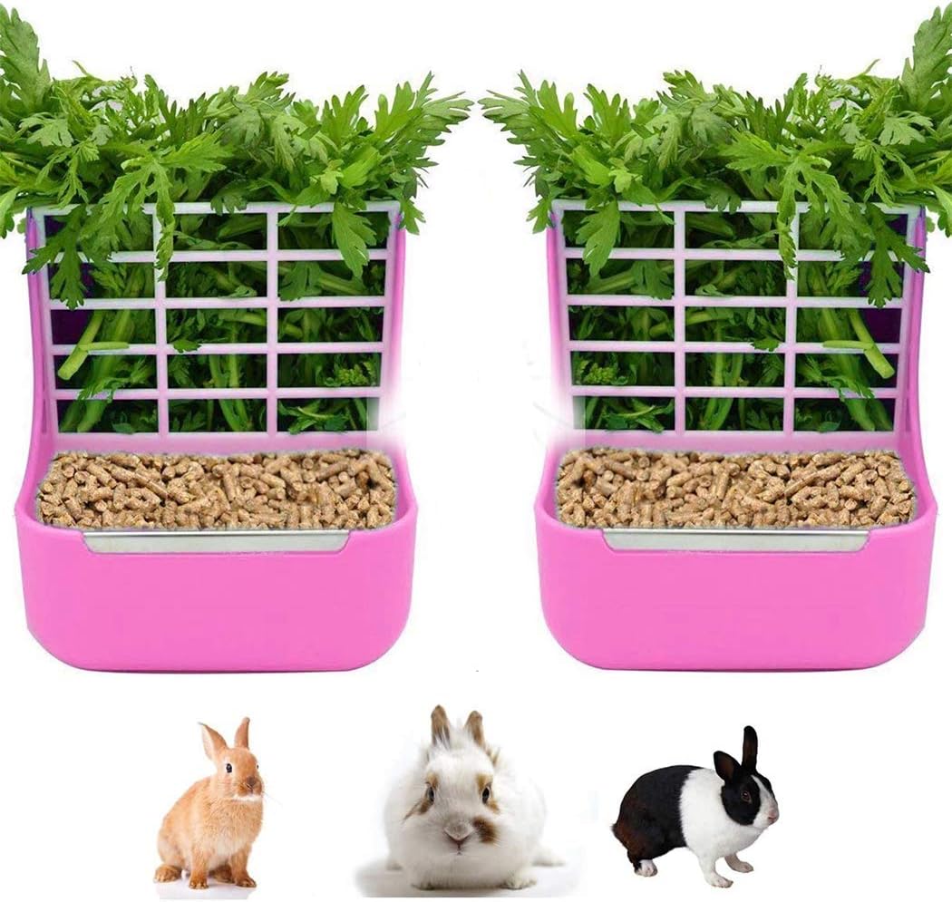 Rabbit Feeder Bunny Guinea Pig Hay Feeder, Hay Guinea Pig Hay Feeder, Chinchilla Plastic Food Bow (2 PCS-Pink)