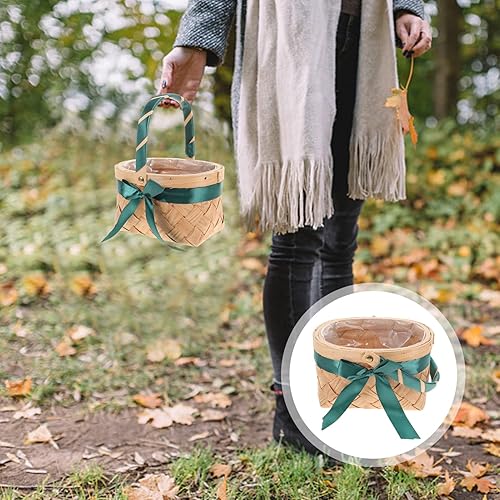 Miniatura 6 de Abaodam Cesta de flores tejidas para boda, baby shower, cesta de embalaje (verde)