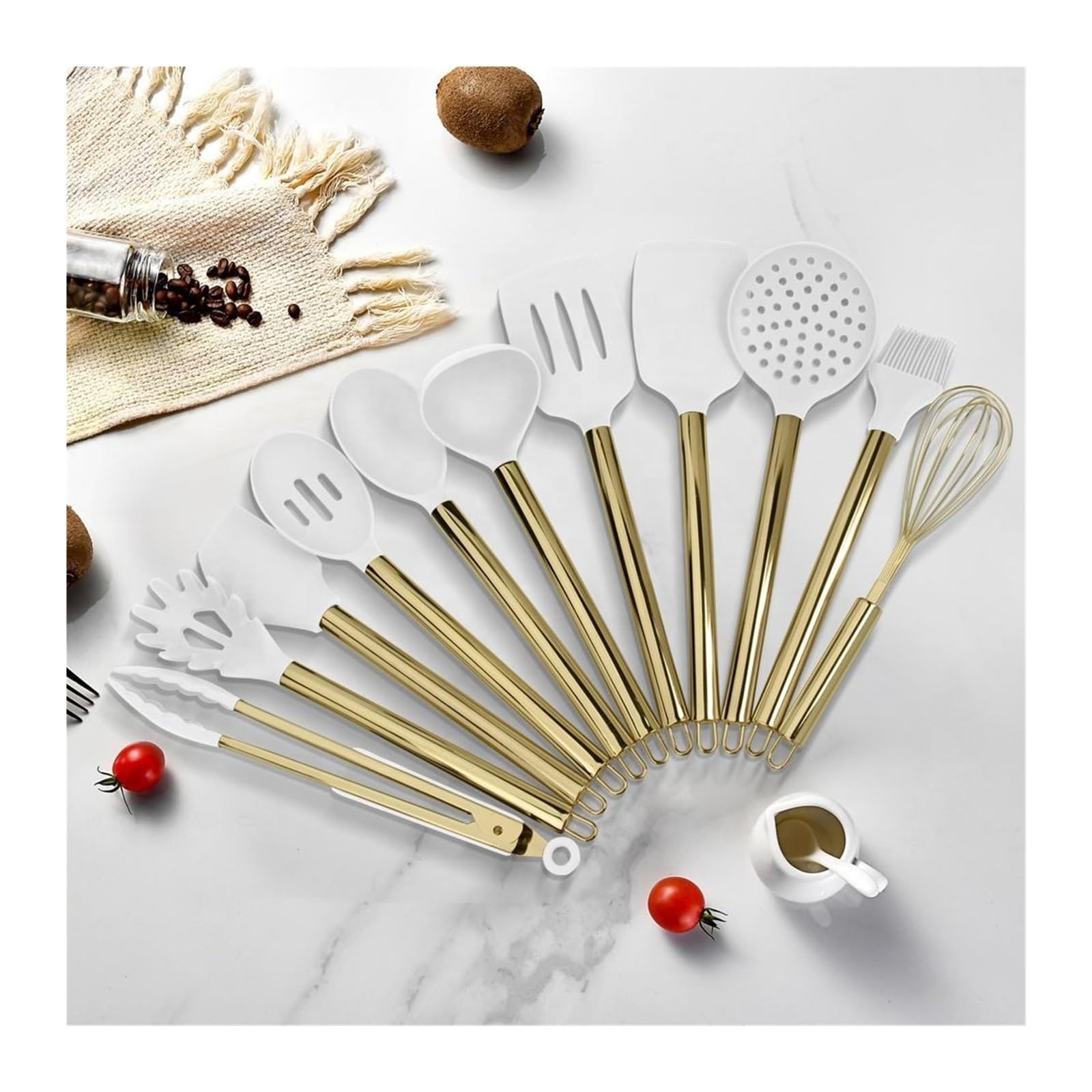 Genérico Sistema de Cocina de la Herramienta, Utensilios de Cocina de la Cocina del silicón de 15 Piezas con la espátula y Las cucharas(Gold - Grey) | Dorado-gris