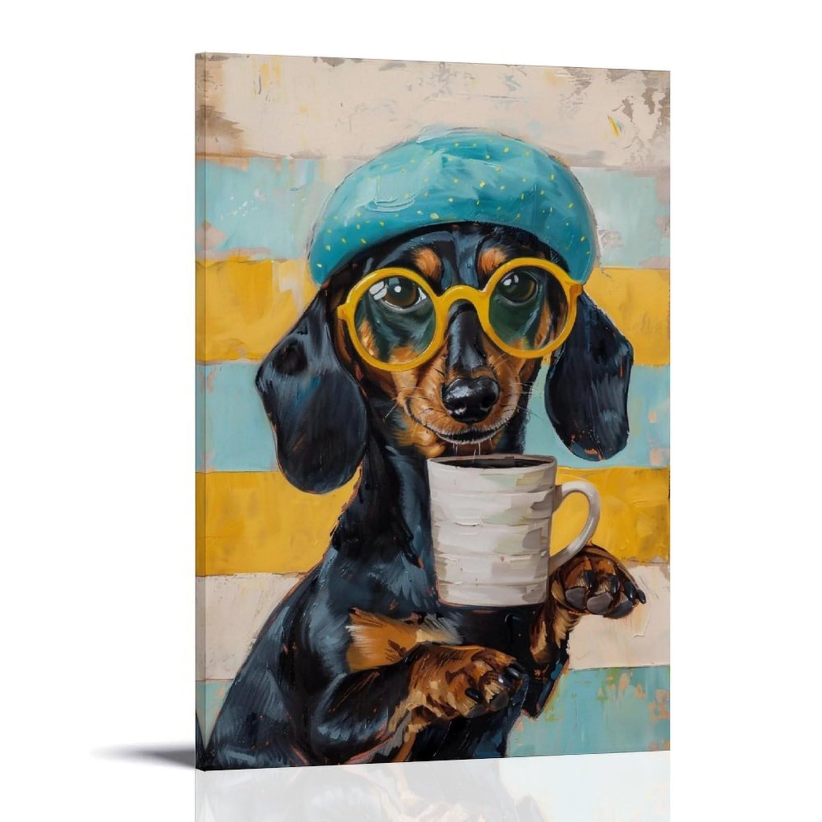 HUERYRYHY Striped Art Hound 03 Poster Wall Art Canvas Vintage Aesthetic Painting Decor for Rooms 20x30inch Frame-style