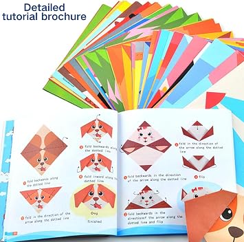 Origami Kit, 108 Sheets DIY Origami Kit Kids Paper Crafts 3D Cartoon Shaped Origamis with 84 Page Guiding Book Paper Toy DIY Art and Craft Handmade Desk Decoration Ideal Gift for Childs Boys Girls