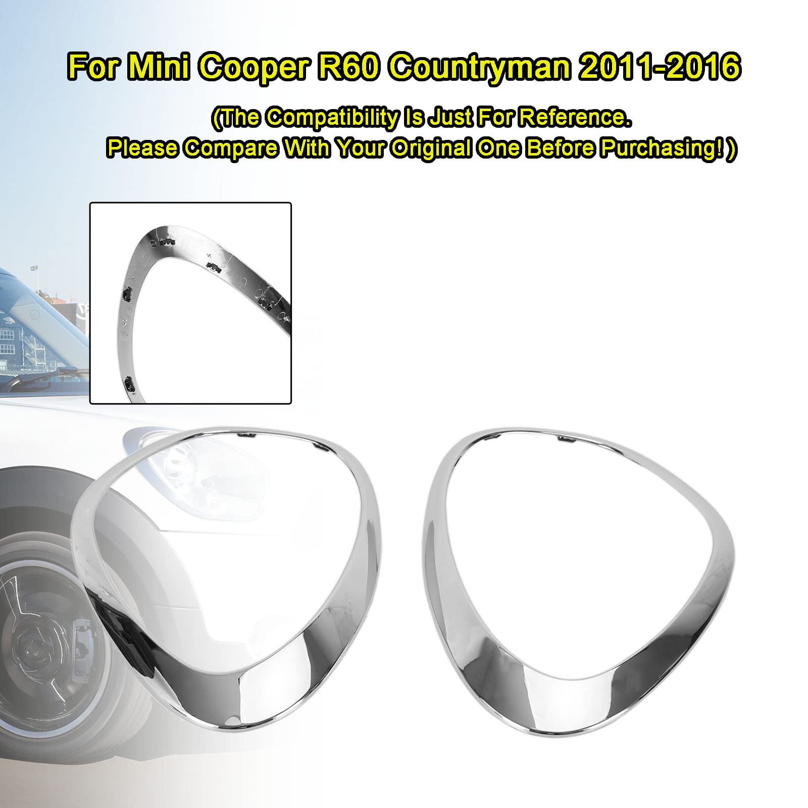 2X Chrom Scheinwerfer Trim Ring Lünette FFit für MINI Cooper R60 Countryman 2011-2016