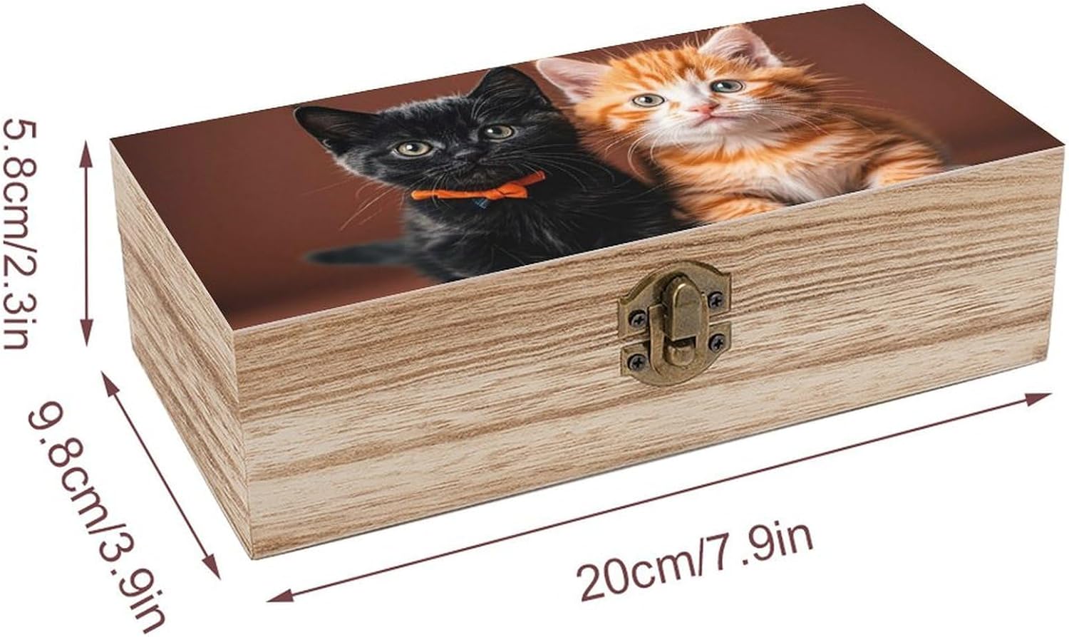 Wooden Treasure Chest Boxes for Keepsake Storage, Vintage Jewelry Box Cute Kitten Black And Orange Cat Wood Storage Box, Memory Case for Crafts And Photo Storage, Supplies 7.9'' X 3.9'' X2.3''