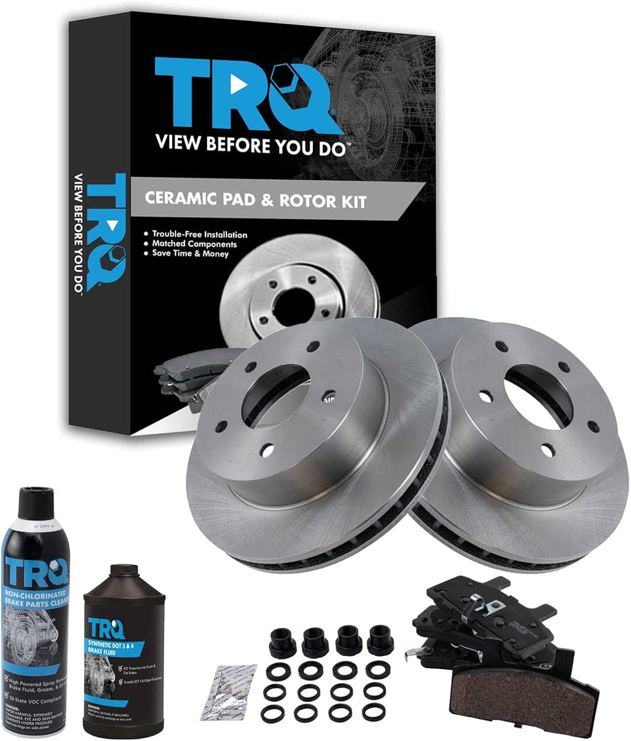 TRQ Front Brake Pad & Rotor Kit Brake Chemical Kit Brake Pads Brake Rotor Ceramic Compatible with 1990-2002 Chevrolet Astro GMC Safari