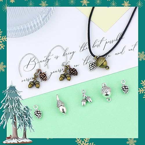 Miniatura 5 de JIALEEY Colección de dijes de bellota de piña, estilo tibetano mixto, de aleación, dijes de piña, nueces naturales, para hacer joyas, 50 unidades