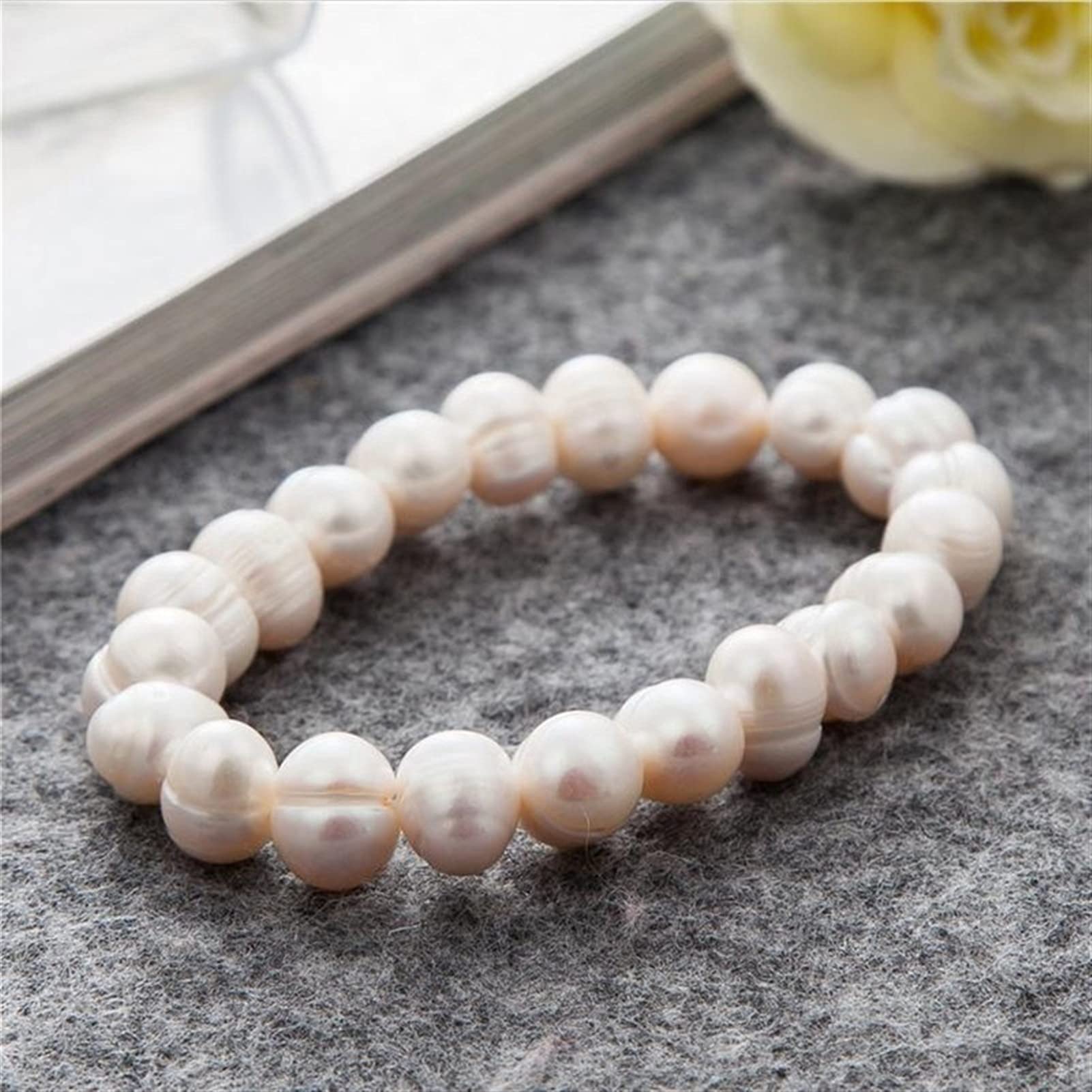 Pulsera de Piedra Natural Pulsera de Perlas de Concha de 8 mm Tricolor Perla Natural de Agua Dulce Encanto Brazalete elástico Mujeres Joyería Fina Fiesta Aniversario Boda Regalo Pulsera Joyería
