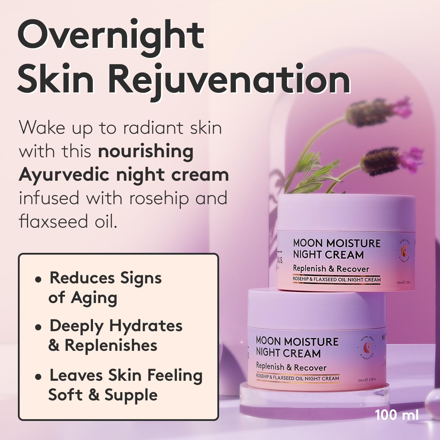 Delhicious Moon Moisture Night Cream, Hydrating Overnight Face Cream with Rosehip & Flaxseed Oil, Anti-Ageing & Brightening - Image 2