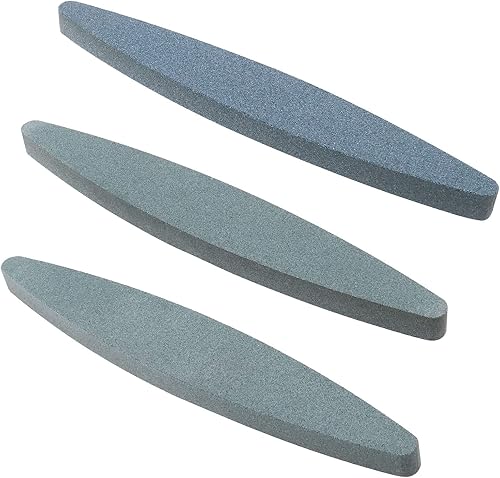 Micro Traders 3 piezas de piedra de afilar en forma de barco, grano 120, grano 150, herramientas manuales de grano 240 para cortacésped, cuchillas