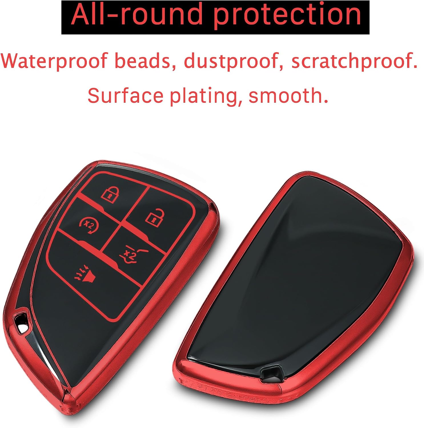 Kirsnda key fob cover case with Metal buckle Compatible with 2021 2022 Suburban Tahoe Remote Key Vehicle Accessories Soft TPU Key Shell/Skin,5-Buttons(red) image 3