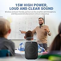Vista 2 de Bluetooth Voice Amplifier with Wireless Lavalier Lapel Microphone for Teachers, Portable Speaker Clip-On Microphone, Mini Megaphone PA System for