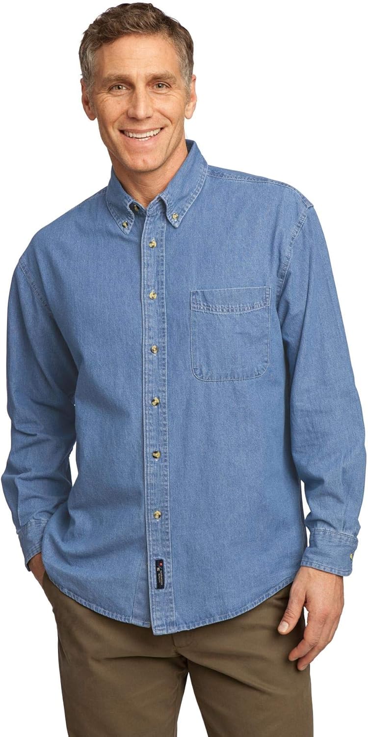 Port & Company Long Sleeve Denim Shirt (SP10) 5X Faded Blue [Apparel]