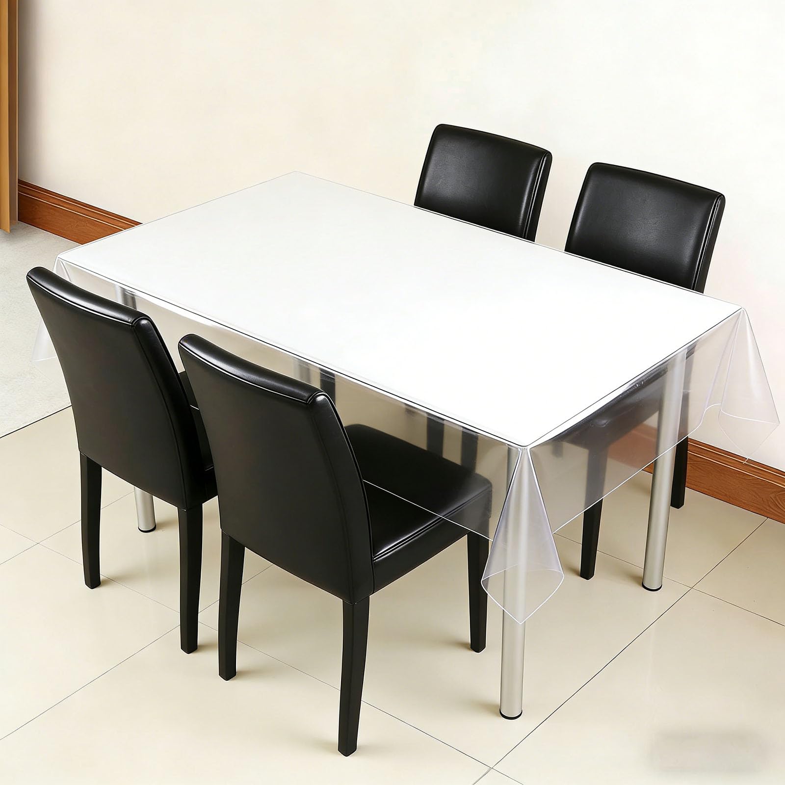 Ochraniacz Na Stół 210 x 210 cm Przezroczysty, Wodoodporny Wodoodporny Obrus Przezroczyste Tworzywo Sztuczne Do Kuchni, Komody I Biurka, prosty kąt