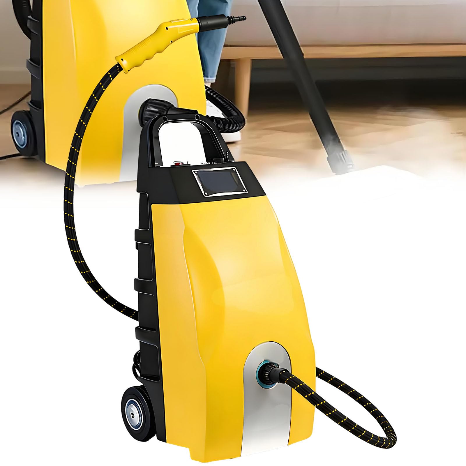 Ymnogjie 3000W High Pressure Steam Washer Jet Washer,Multipurpose Electric Power Cleaner,110℃/230°f High Temperature Steam for Grout,Floors,Windows,Car Yellow