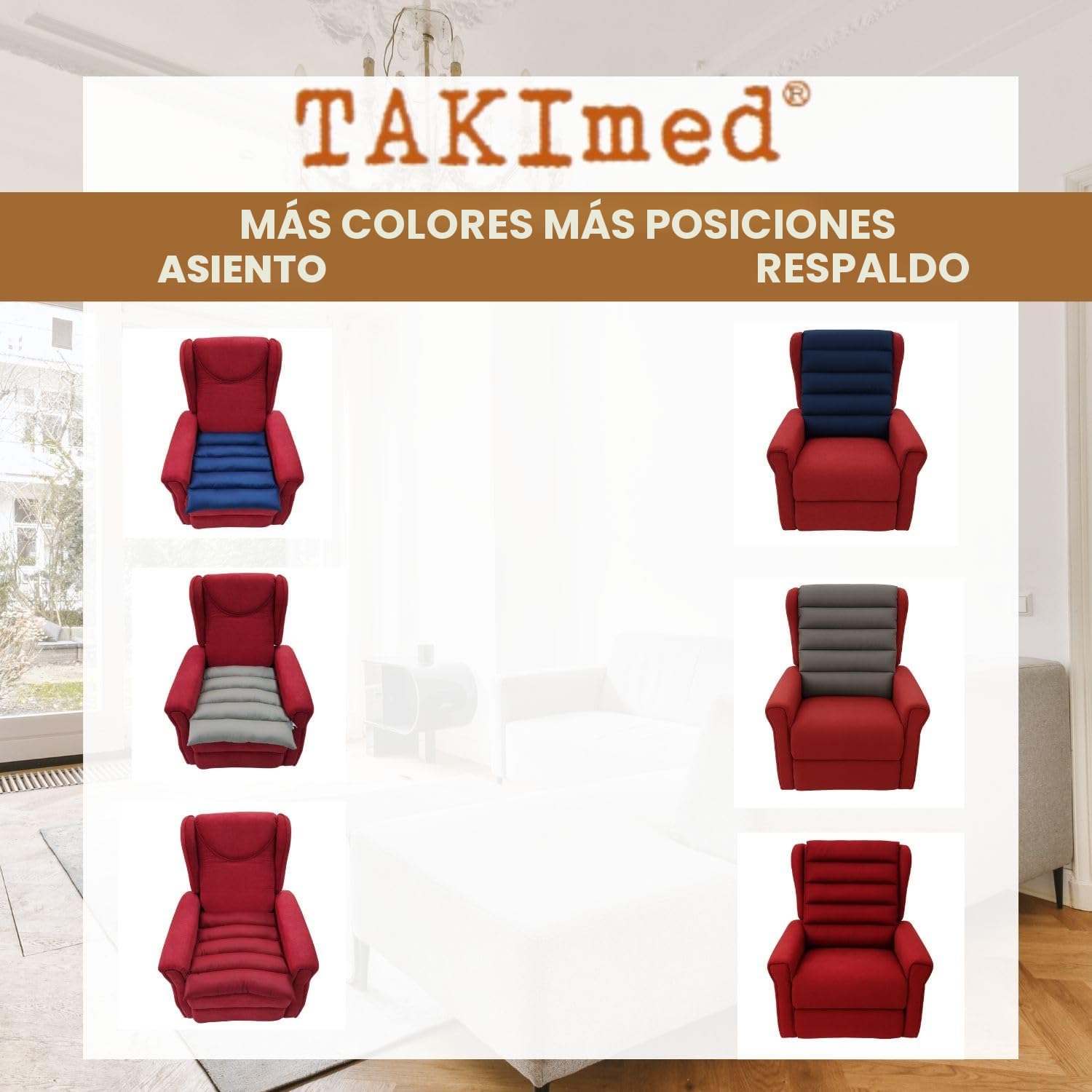 TAKIMED Cojín Ortopédico Antiescaras de Cinco Secciones con Fibra Hueca Siliconada, para Sillón, Hecho a Mano, Fabricado en Italia, Color Gris