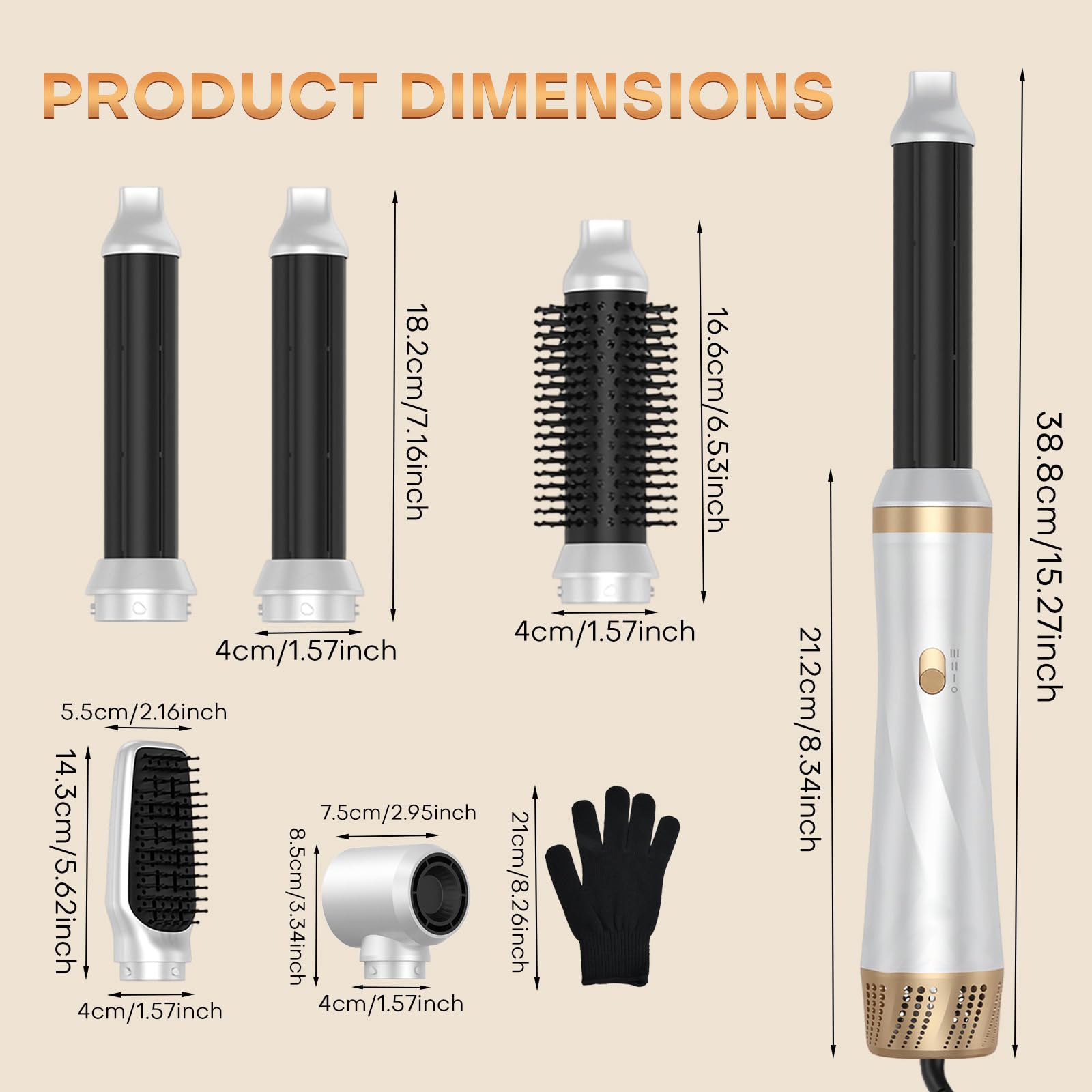 5 in 1 Hair Dryer Brush, 1000W Air Styler Set with Hair Dryer, Volumizing Straightening Brush and Curling Iron, 3 Temperatures and Speeds for Drying Straightening and Curling
