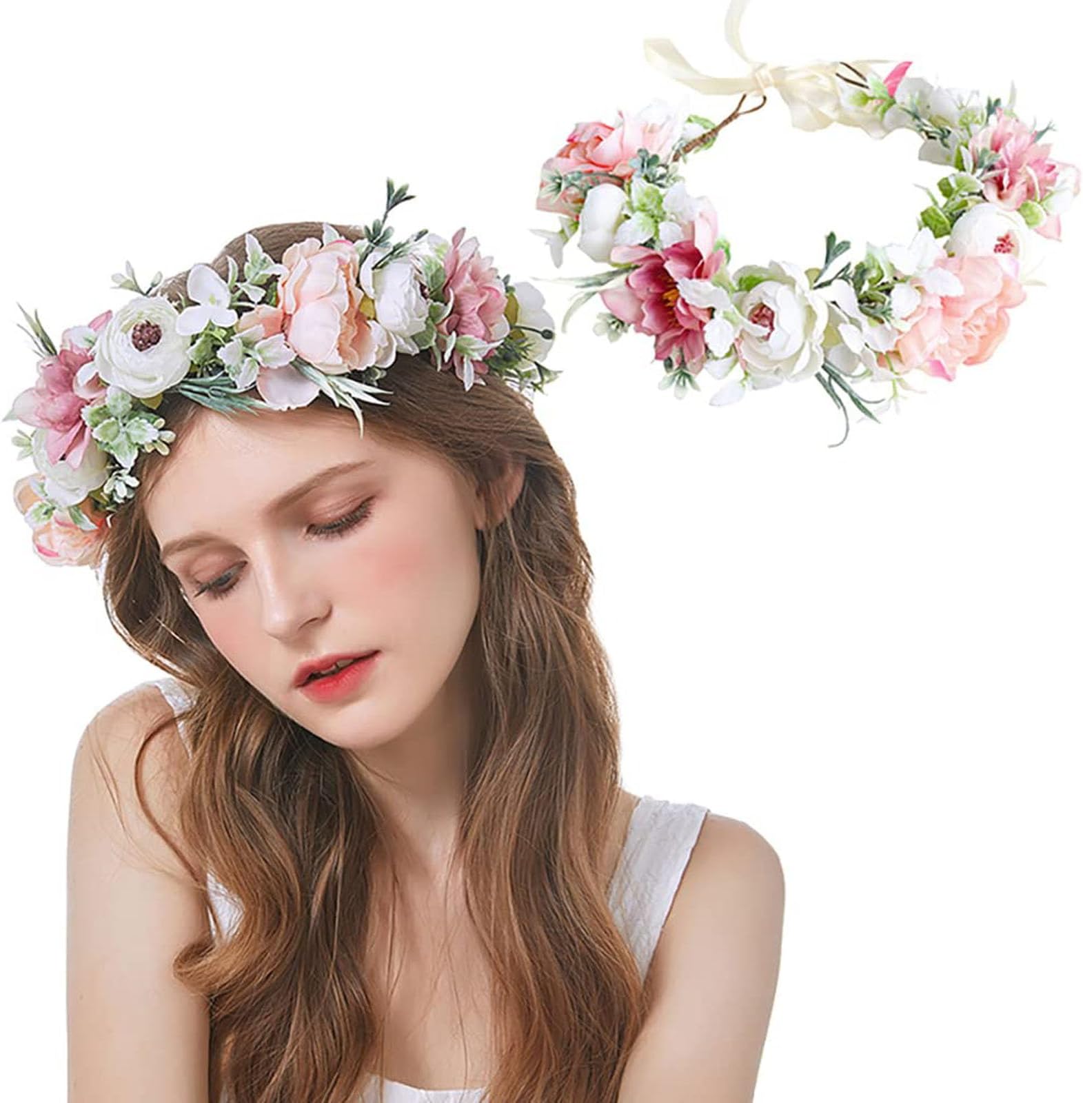 Tazweeq Bridal wreath headdress, floral headdress, wedding wreath with ribbon, wedding celebration photography props, ladies girls universal