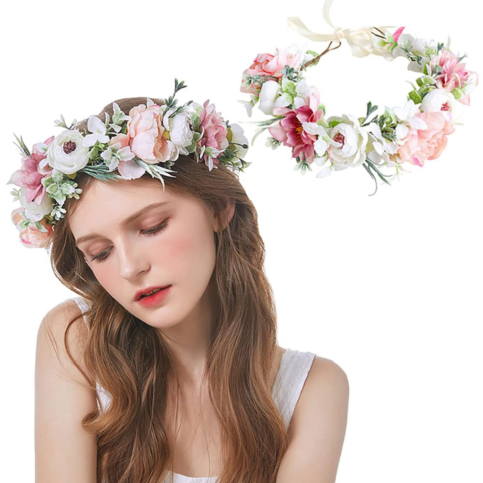 Tazweeq Bridal wreath headdress, floral headdress, wedding wreath with ribbon, wedding celebration photography props, ladies girls universal