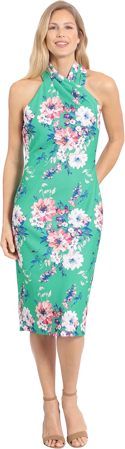 London Times Women's London Times Women's Dresses Pleated Neck Halter Sheath Dress Guest of Event Occasion