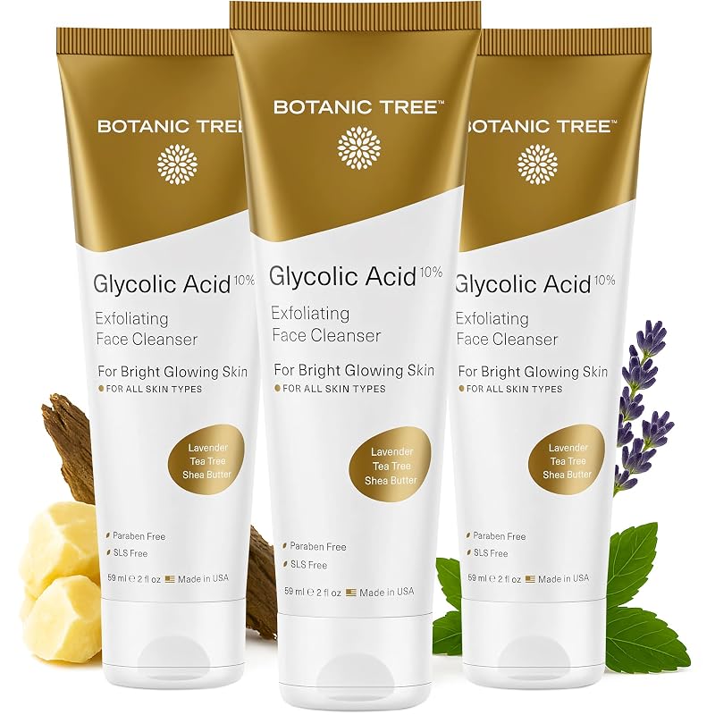 Botanic Tree Limpador facial com ácido glicólico 10% Travel Size, Pacote com 3