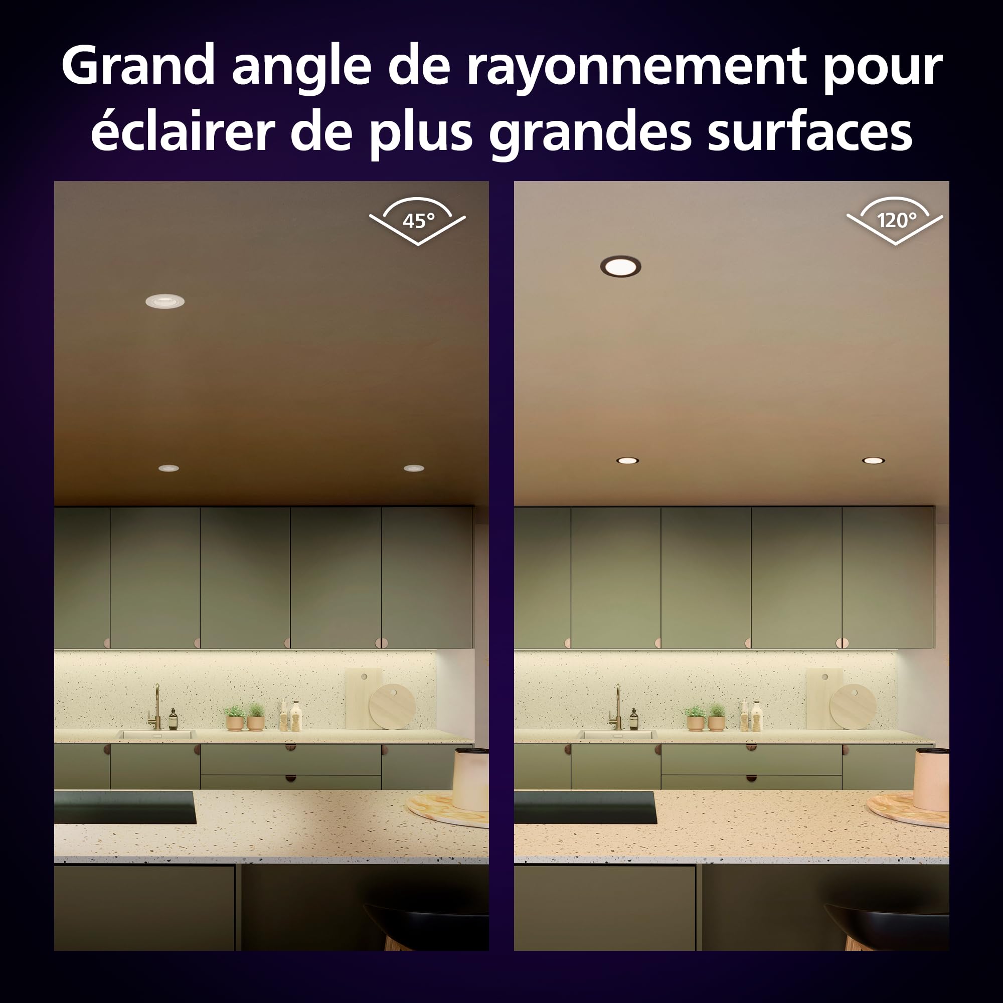 Philips Hue spot encastré connecté, 170mm, blanc et couleur, compatible Bluetooth, contrôle vocal avec Alexa, Apple Home et Google Assistant, noir