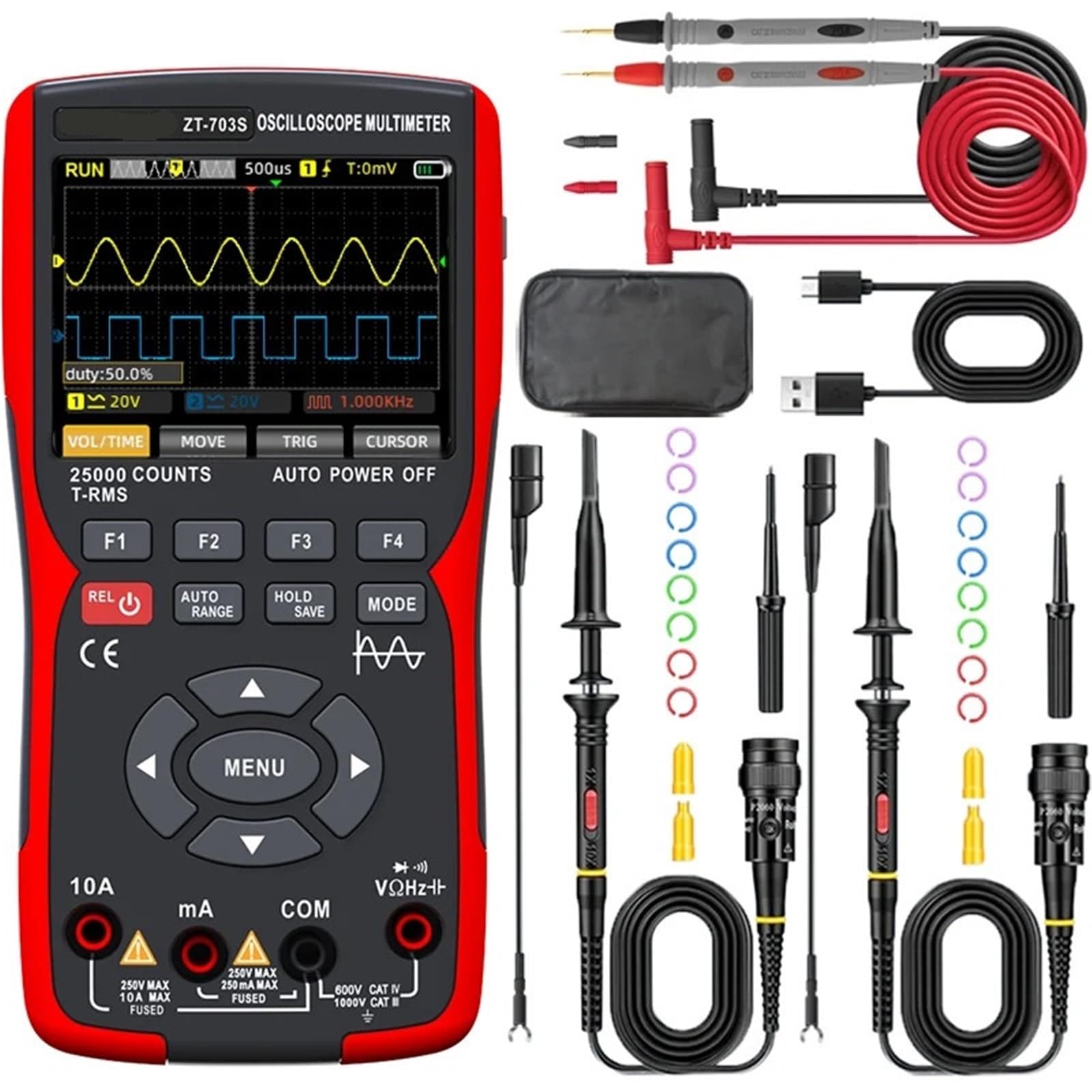 Osciloscopio digital, Generador De Señal Multímetro Osciloscopio Digital 3 En 1 2 Canales 50MHz 280MS/S 25000 Recuentos Para Pruebas Electrónicas 703S,para pruebas y análisis