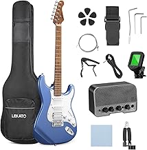 LEKATO Electric Guitar 39 Inch Beginner Electric Guitar Kit Solid Body Guitar HSS for Starter Roasted Maple Neck&Fretboard Stainless Steel Frets, 5w Mini Amp, Bag, Tuner, Capo, Shoulder Strap - Blue