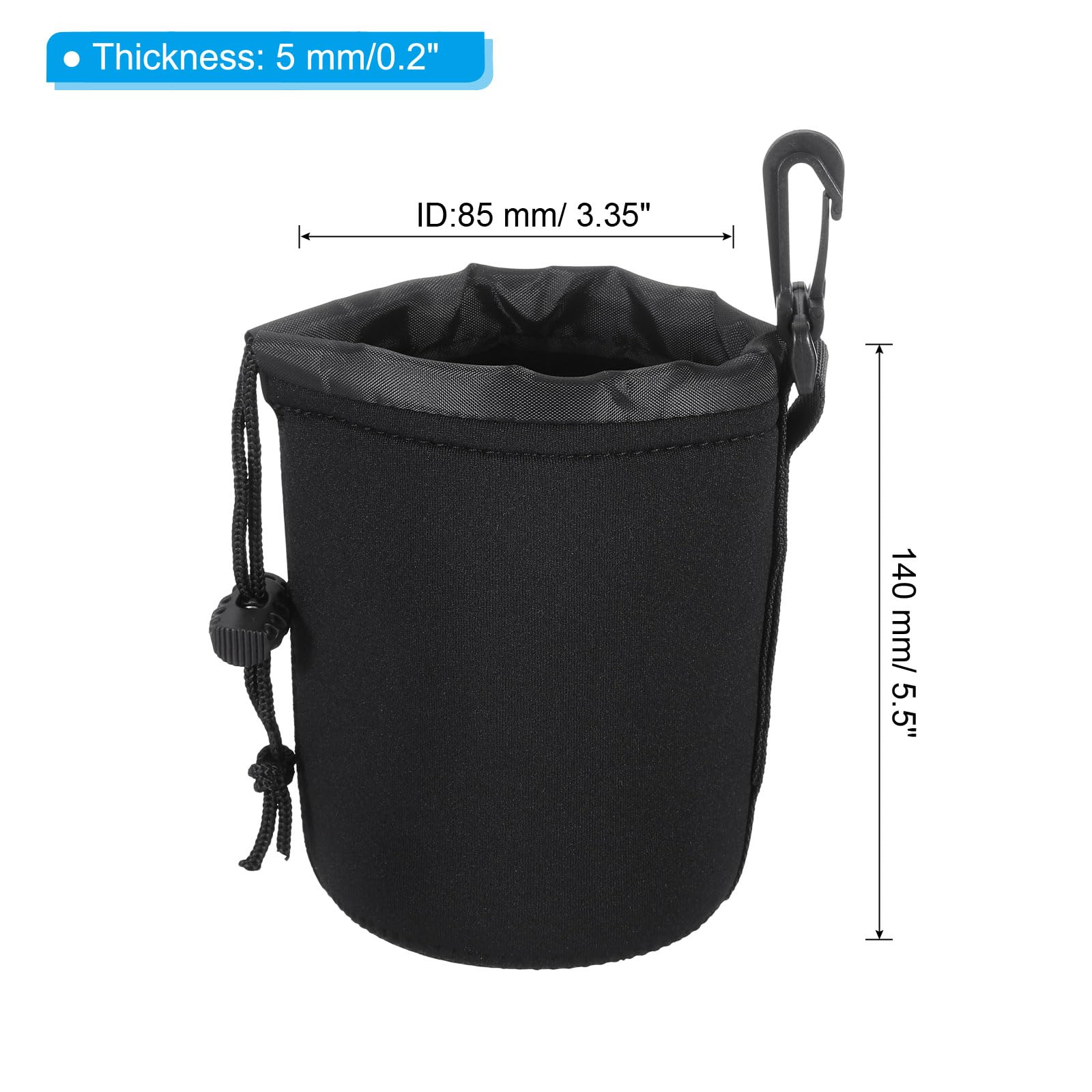 PATIKIL Borsa per Obiettivo Fotografico, 4 Pz 3.5" Id x 5.5" H Sacchetto Coulisse Neoprene Spesso Protettivo, Custodia per Obiettivo Fotocamera Dslr, Nero per Acqua e Tazze da Caffè