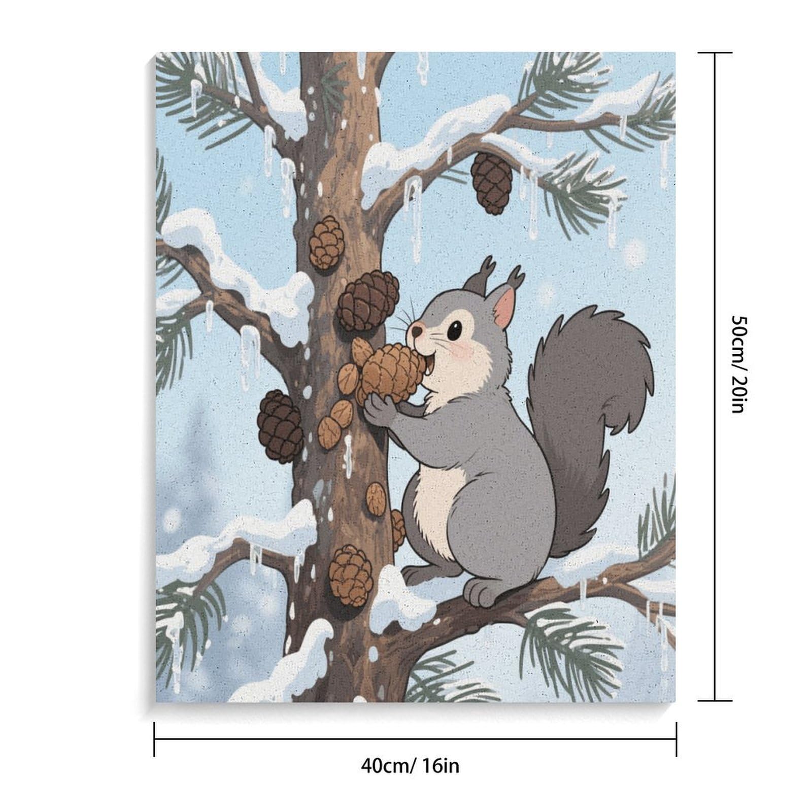 KOAYUBFC Eichhörnchen zum Aufbewahren von Tannenzapfen, Malen-nach-Zahlen-Set für Erwachsene, Anfänger, Erwachsene, Malen-nach-Zahlen-Kits auf Leinwand, DIY-Acryl-Ölfarben, Malerei mit Pinseln für