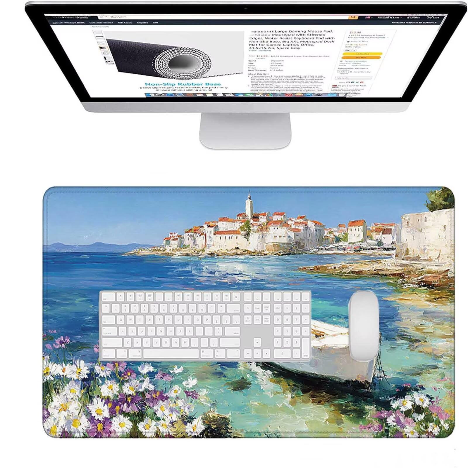 Podkładka pod mysz XXL 1200 x 600 x 3 mm, niebieska podkładka pod mysz gamingowa morze ochraniacz na biurko z szytymi krawędziami, podkładka pod mysz do gier poprawia dokładność i szybkość dla graczy