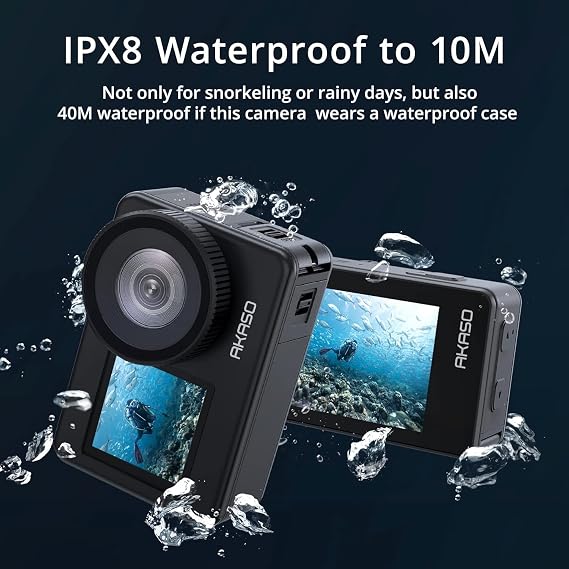 AKASO Brave 7 Action Camera, IPX8 Waterproof Local 4K 20MP WiFi Glass Touch Screen EIS 2.0 Zoom Support External Microphone Volume Control Vlog Camera - Grey