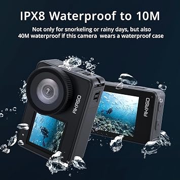 AKASO Brave 7 Action Camera, IPX8 Waterproof Local 4K 20MP WiFi Glass Touch Screen EIS 2.0 Zoom Support External Microphone Volume Control Vlog Camera - Grey