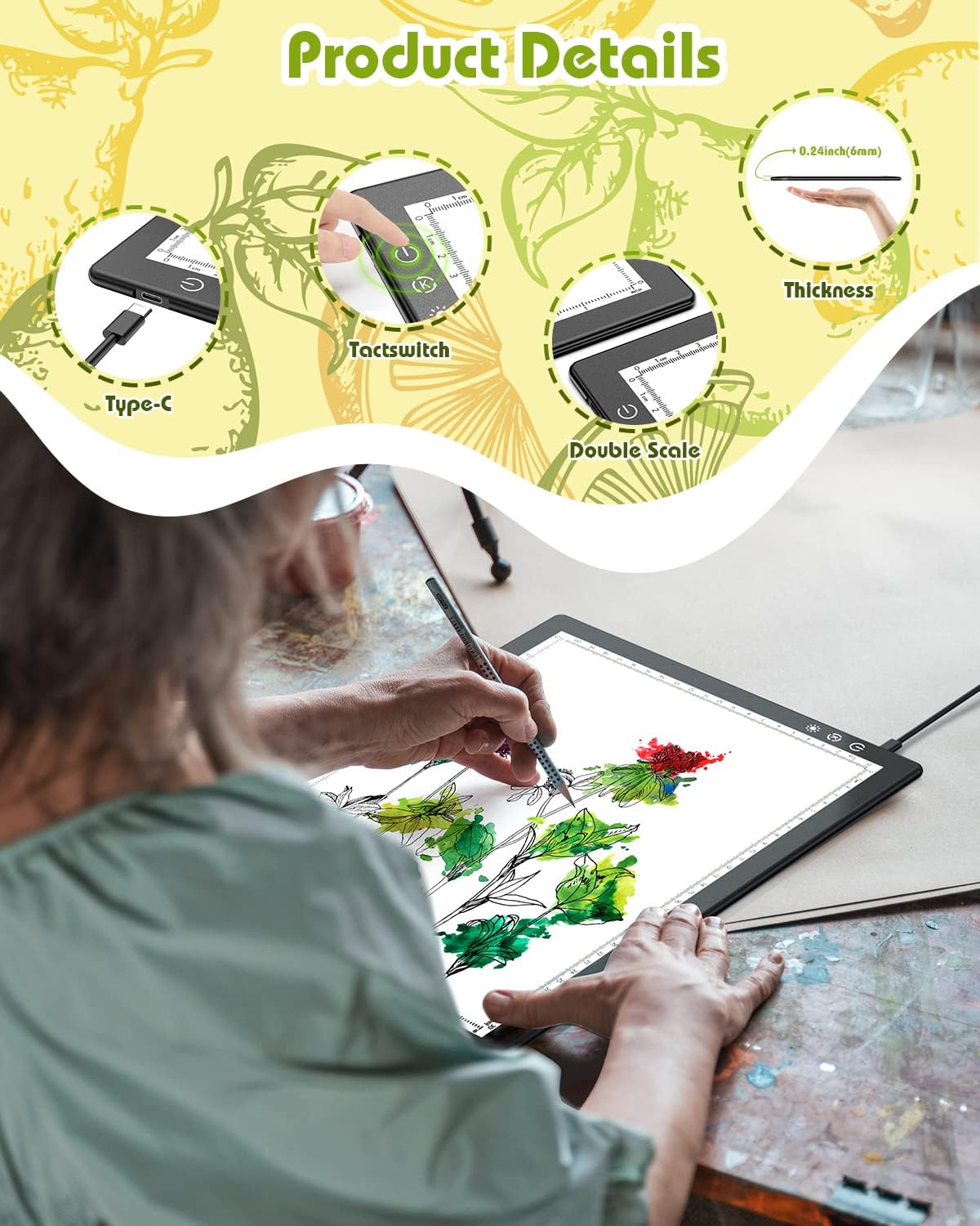 Close-up of light box controls and features