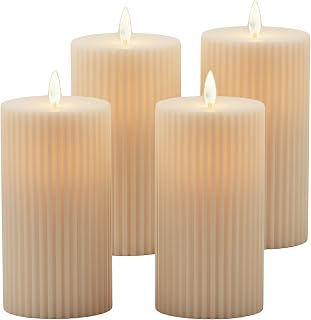Relaxdays LED Kerzen 4er Set, HxD: 17,5x8 cm, flackernde Flamme, champagner