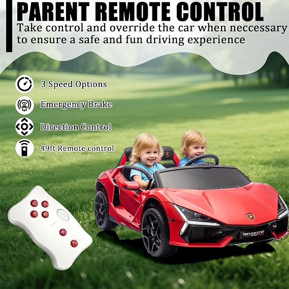 24V Side by Side Licensed Lamborghini, Battery Powered 4x4 Ride On Car with Remote Control for Big Kids, Electric Car with Powerful 100W Motors, Red
