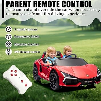 24V Side by Side Licensed Lamborghini, Battery Powered 4x4 Ride On Car with Remote Control for Big Kids, Electric Car with Powerful 100W Motors, Red