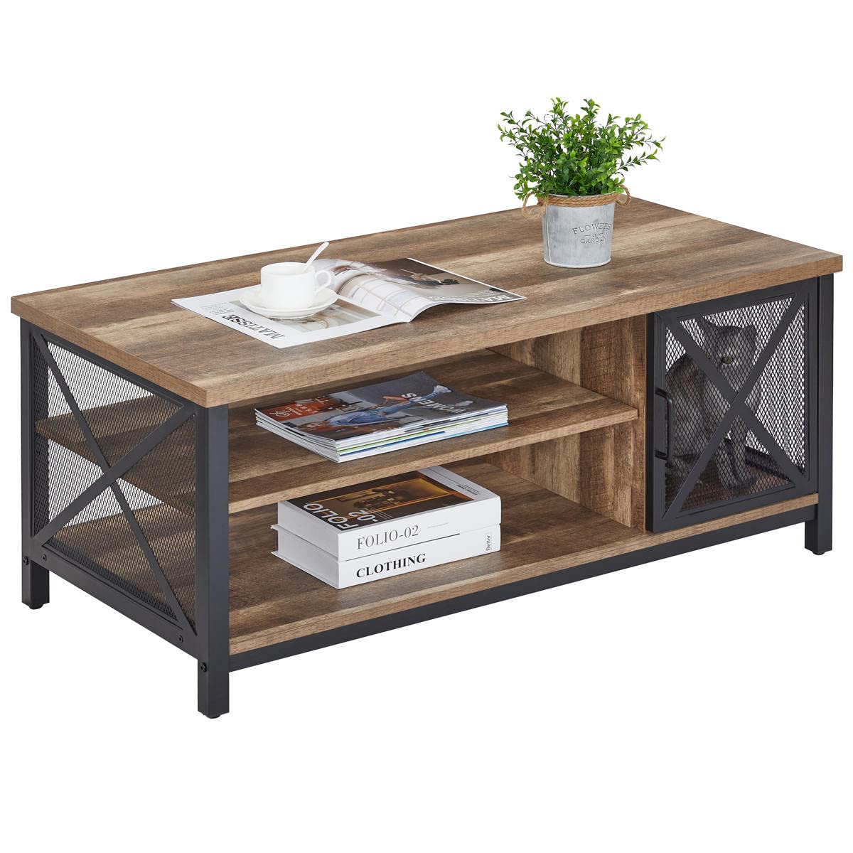 Buy ORRI Rustic Wood Coffee Table with Adjustable Shelf, Industrial