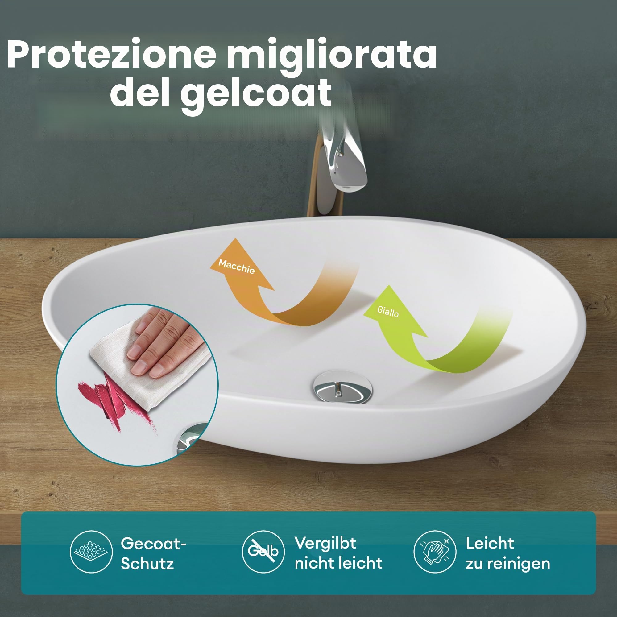 Mai & Mai Lavabo da Appoggio 59.8X36X14cm, Lavandino Bagno Ovale Colossum809 Lavabo da Marmo Fuso, Bianco Opaco
