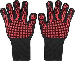 Heat Resistant Gloves - Silicone Grilling Gloves for Grill, Oven, Kitchen, Barbecue, Baking, Cooking - Washable - High Temp Grilling Mitts up to 1472 Degrees °f - Non Slip Grip