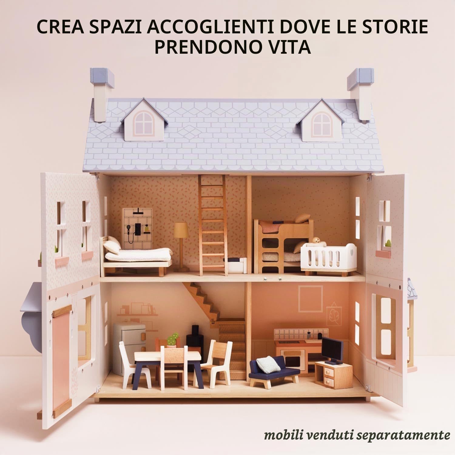 Le Toy Van Casa delle bambole Mayberry Manor in legno certificato FSC, 3 anni, per bambina, 2 piani, l 59 x p 35 x h 68 cm, con scala interna, finestre e porte apribili, gioco Montessori | Casa delle bambole in legno sostenibile, a partire dai 3 anni, leg