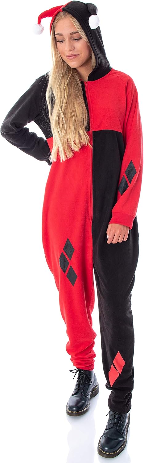 DC Comics Women's Harley Quinn Costume One Piece Union Suit Cosplay Pajama Outfit : Clothing, Shoes & Jewelry