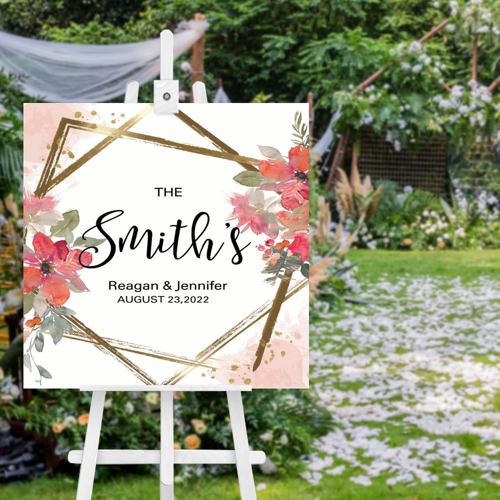 Willkommensschild aus Holz, Nachname, Hochzeit, Willkommensschild, Gartenhochzeit, Willkommensschild, Hochzeit und Empfang, Dekorationen, florales Hochzeitsschild, 50,8 x 50,8 cm