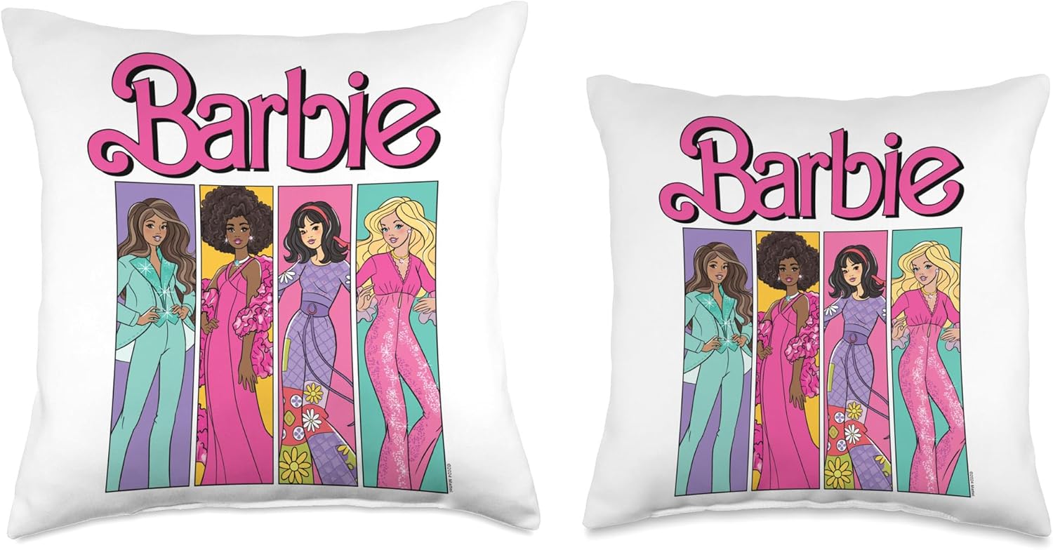 Barbie - 70's Fashion Group Panel Throw Pillow