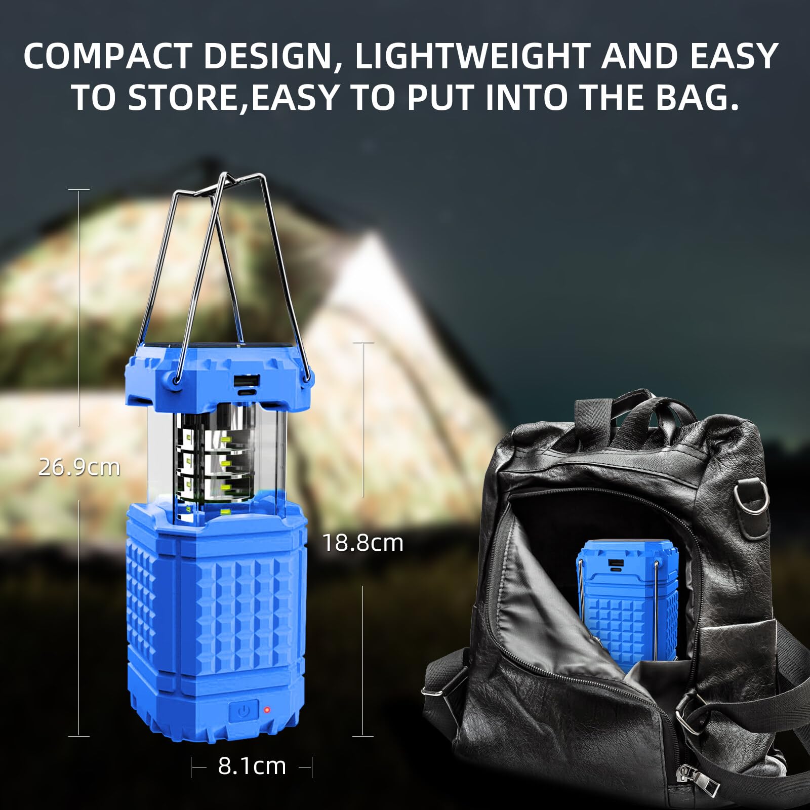 Linterna LED eléctrica de camping para emergencia, linterna solar de manivela de gran capacidad de 3000 con tiempo de reproducción de 8 horas, luz de supervivencia plegable, cargador USB para teléfono