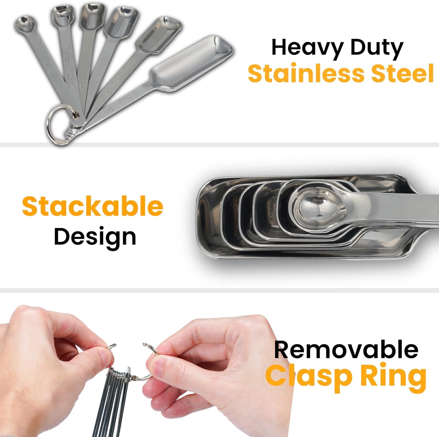 Stainl Steel Measuring Spoons, Includes 6 Rectangular Measuring Spoons