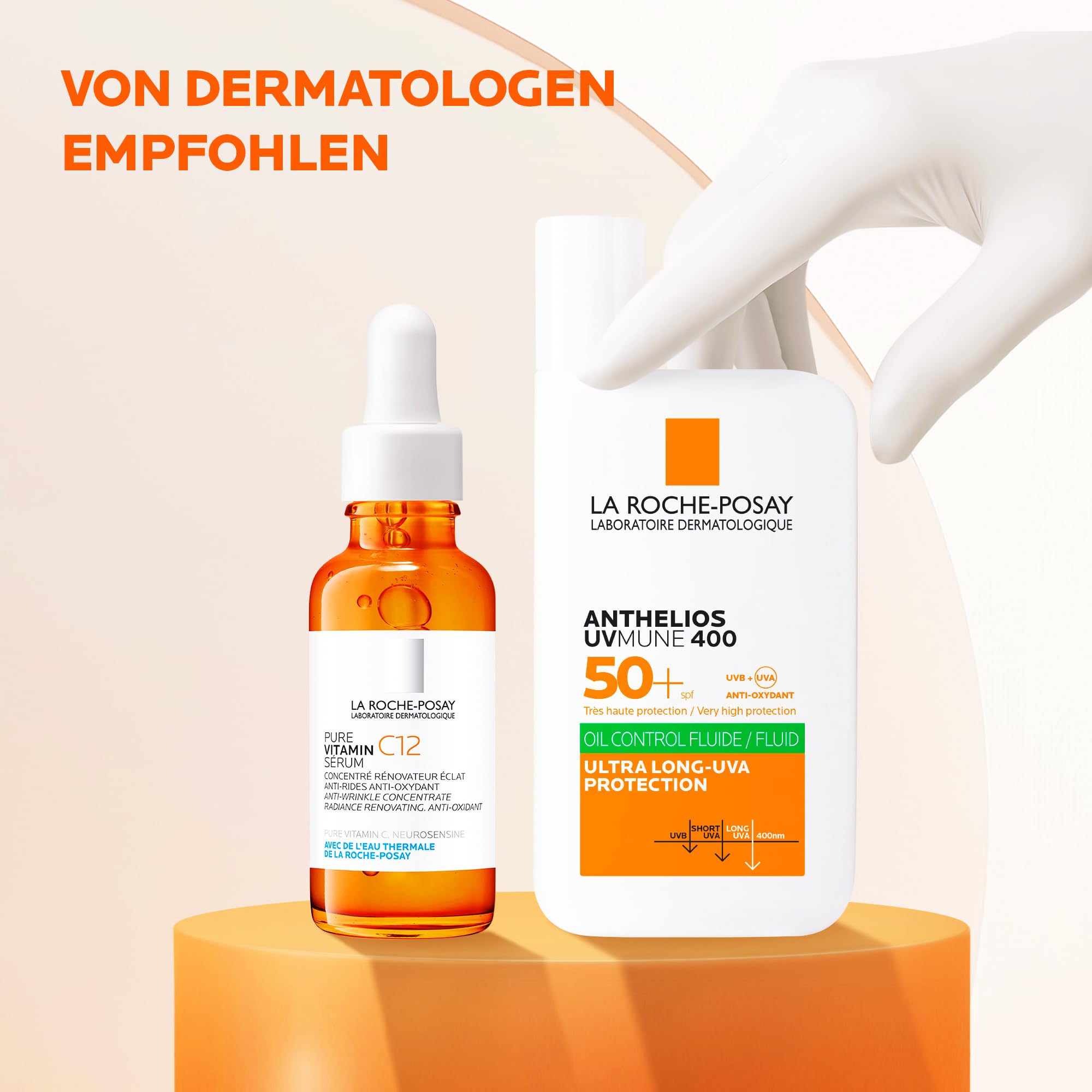 La Roche-Posay Set mit Pure Vitamin C12 Serum und Anthelios UVMune 400 Invisible Fluid, Für ebenmäßige und UV-geschützte Haut, Mit Vitamin C und LSF50+, Bei reifer Haut bzw. Mischhaut, 30 ml + 50 ml