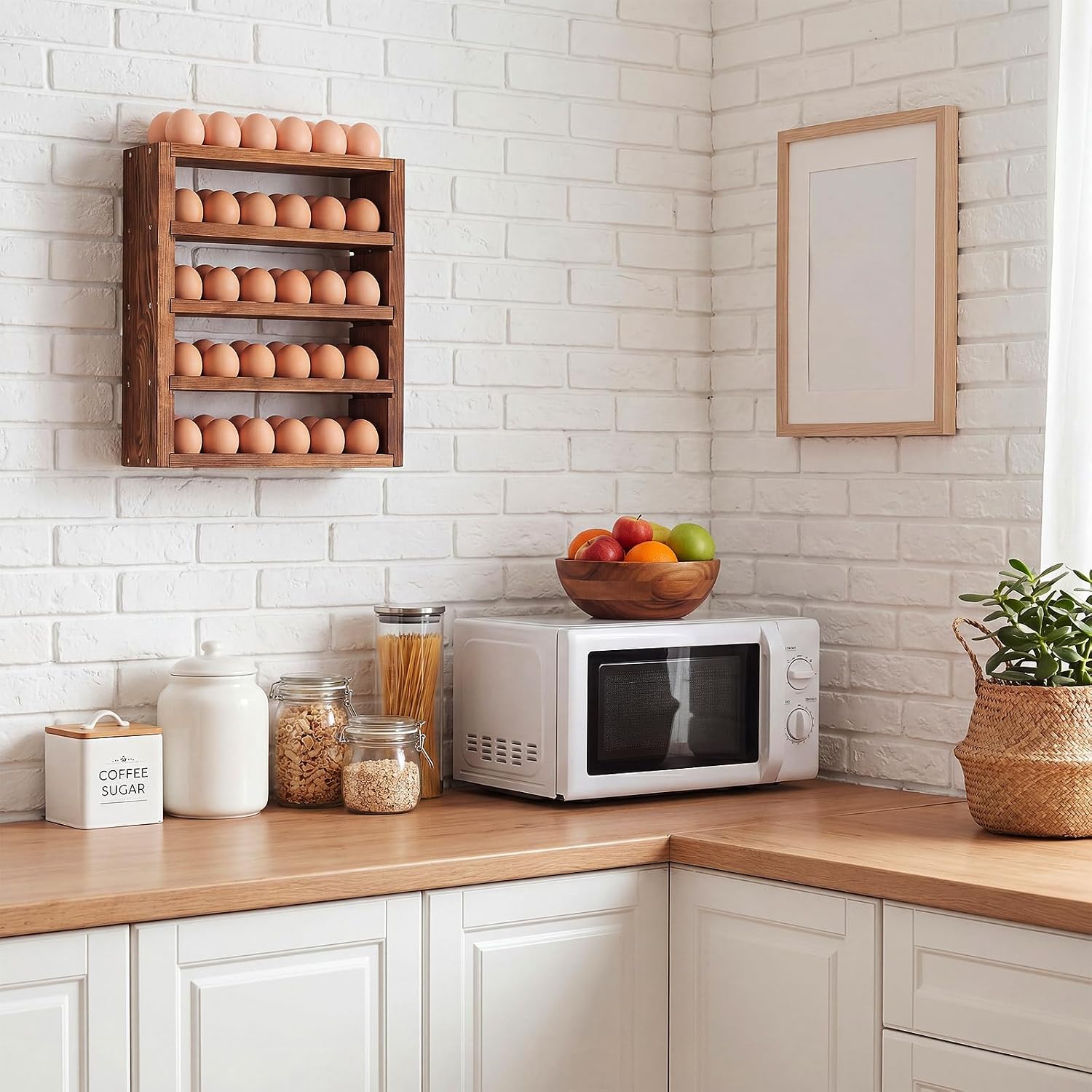 Remerry 60 Egg Holder Countertop and Wall Mounted, 5 Tier Wooden Fresh Egg Storage Rack for Gathering Backyard Chicken Eggs Rustic Farmhouse Kitchen Decoration Organizer
